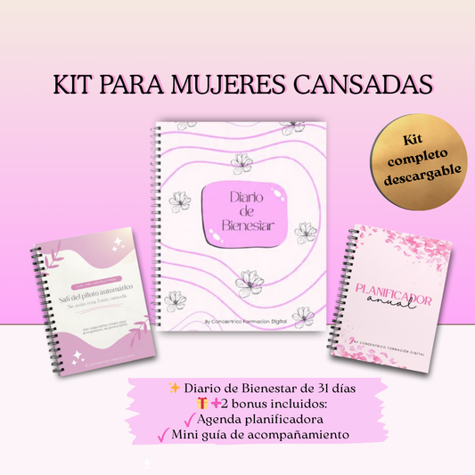 Kit para Mujeres Cansadas – Diario de bienestar  de 31 días + 2 bonus de regalo