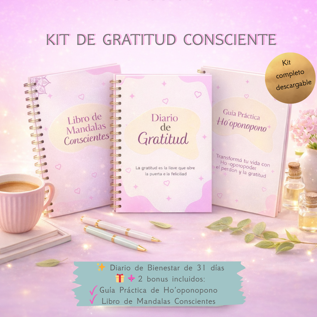 Kit de Gratitud Consciente- Diario de gratitud de 31 dias  + dos bonos de regalo